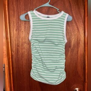 White and teal, side sinch tank top💚